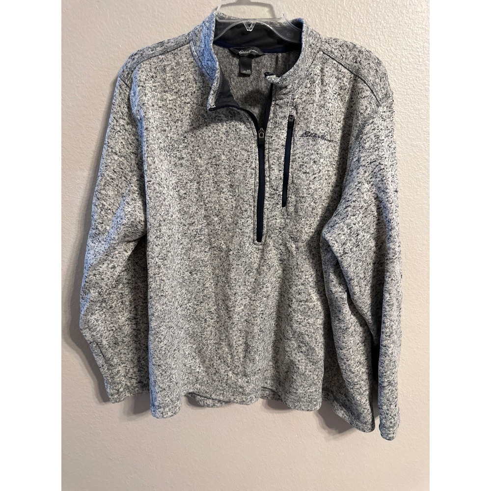 Eddie Bauer XXL Mens Gray Quarter Zip Fleece Pullover Jacket Sweater